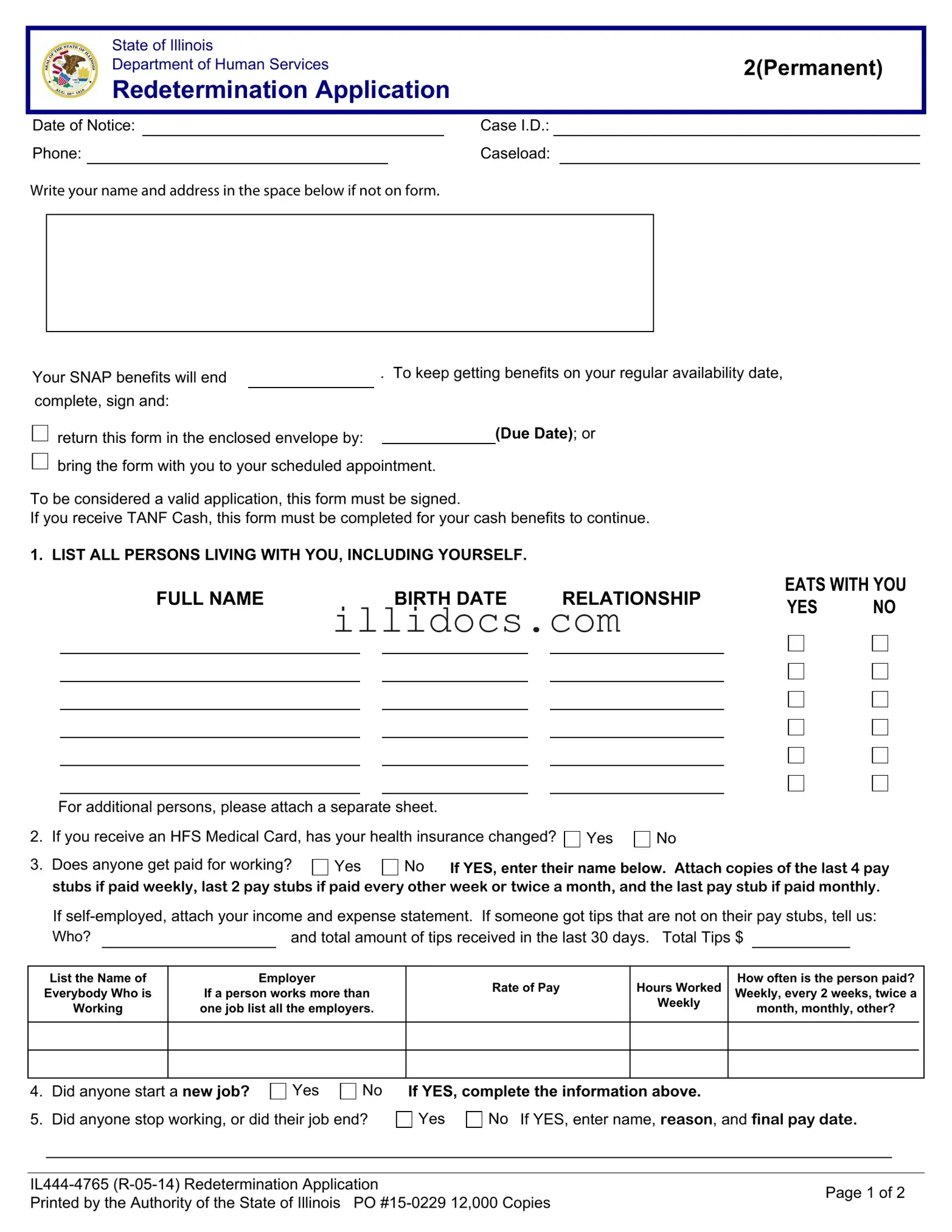 Fillable Link Illinois Redetermination Template in PDF
