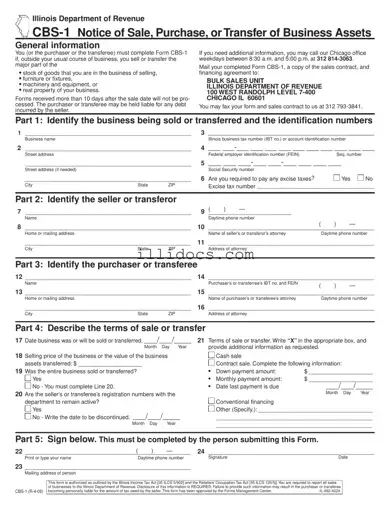 Fillable Cbs 1 Illinois Template in PDF