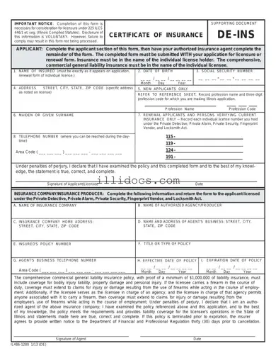 Fillable De Ins Illinois Template in PDF