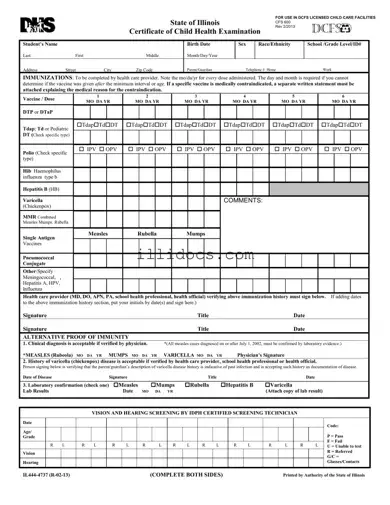 Fillable Illinois Child Health Examination Template in PDF