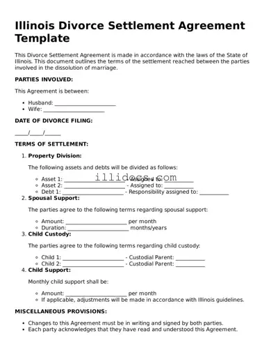 Official  Divorce Settlement Agreement Document for Illinois