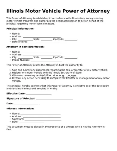 Official  Motor Vehicle Power of Attorney Document for Illinois