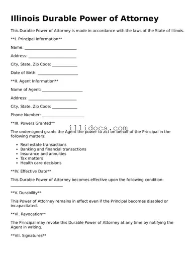 Official  Durable Power of Attorney Document for Illinois