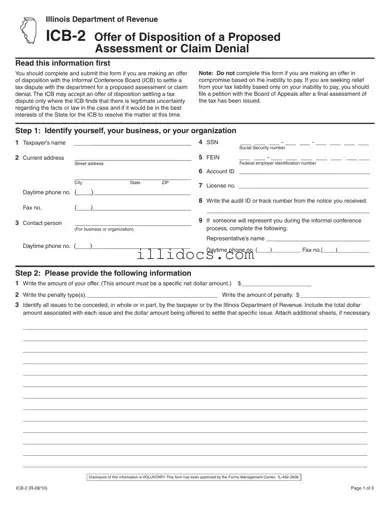 Fillable Illinois Icb 2 Template in PDF