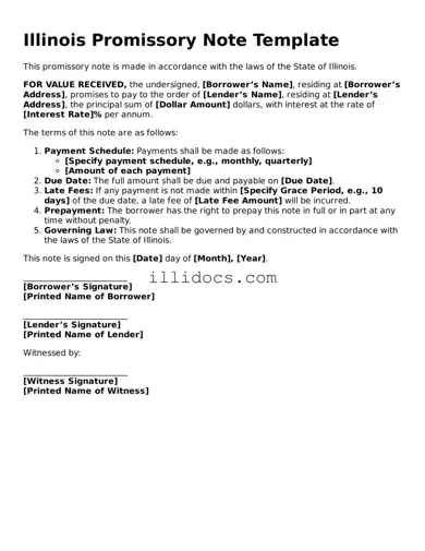 Official  Promissory Note Document for Illinois