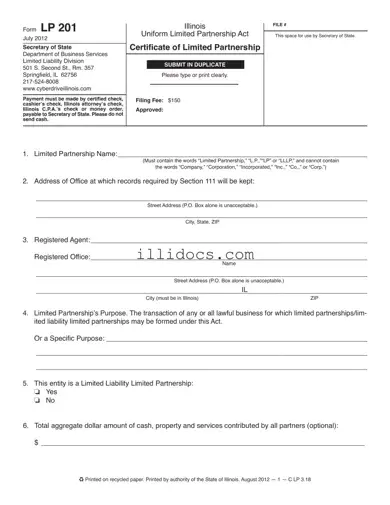 Fillable Illinois Lp 201 Template in PDF