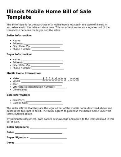 Official  Mobile Home Bill of Sale Document for Illinois