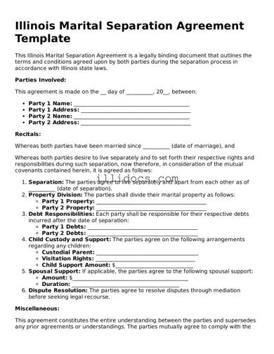 Official  Marital Separation Agreement Document for Illinois