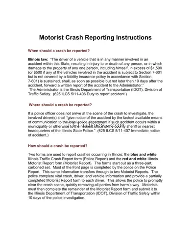 Fillable Illinois Motorist Report Template in PDF