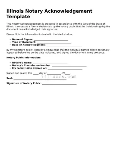 Official  Notary Acknowledgement Document for Illinois