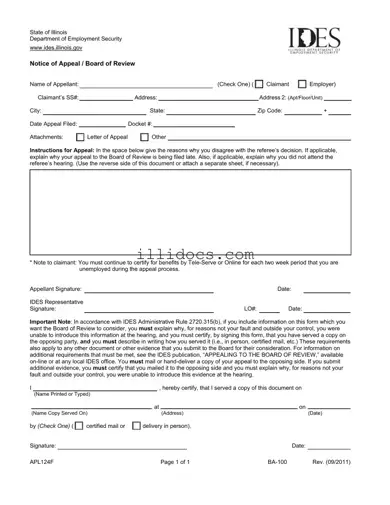 Fillable Illinois Notice Appeal Template in PDF