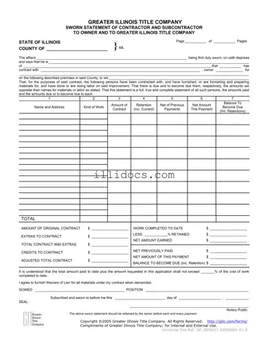 Fillable Illinois Sworn Statement Template in PDF