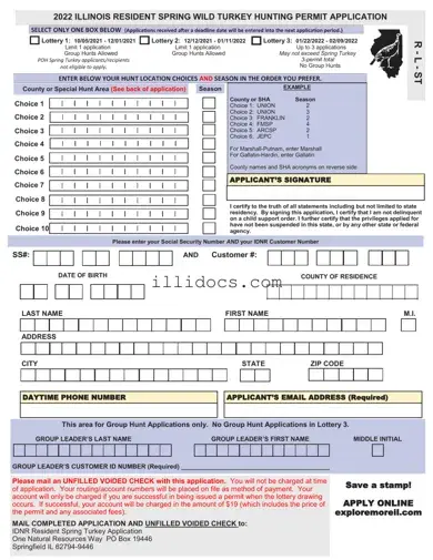 Fillable Illinois Turkey Permit Application Template in PDF