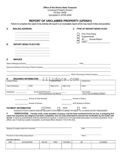 Fillable Illinois Unclaimed Property Reporting Template in PDF