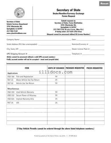 Fillable Illinois Vsd 190 Template in PDF