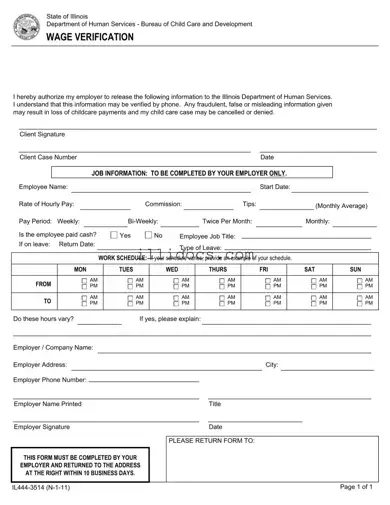 Fillable Illinois Wage Verification Template in PDF