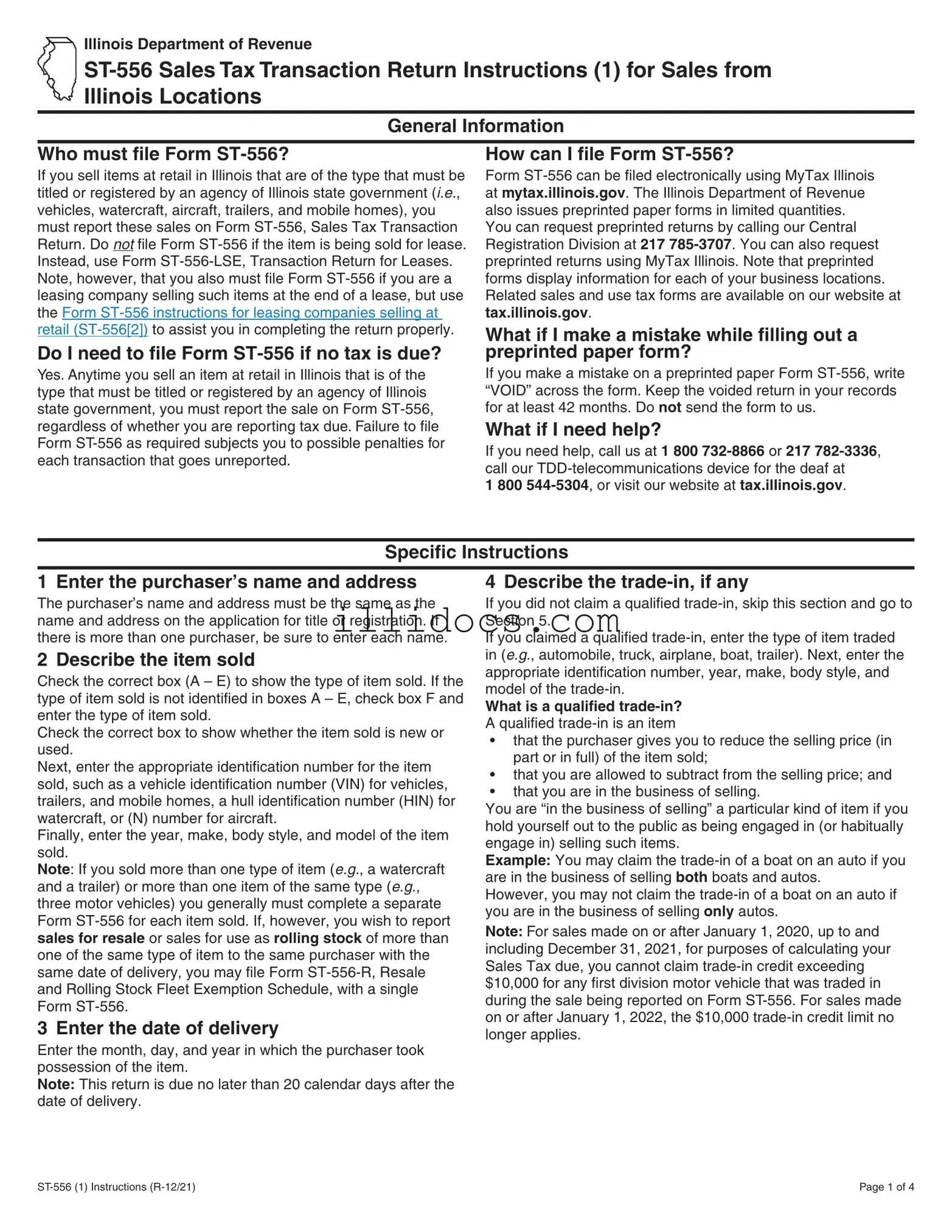 Fillable St 556 Illinois Template in PDF